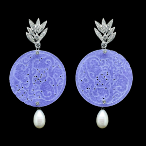 INTERCHANGEABLE LEAF EARRINGS WITH LAVENDER JADE AND PEARLS