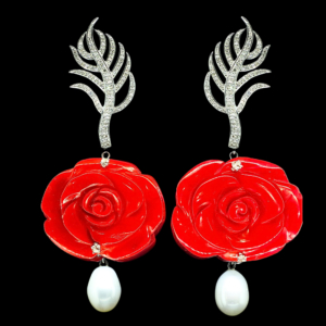 INTERCHANGEABLE LEAF EARRINGS WITH CORAL PENDANTS AND PEARLS